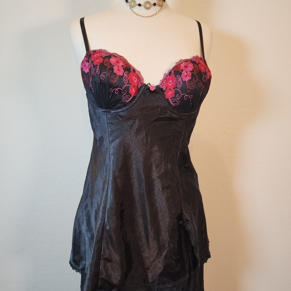 Apt 9 Intimates Black Floral Embroidered Lingerie Slip Dress Teddy